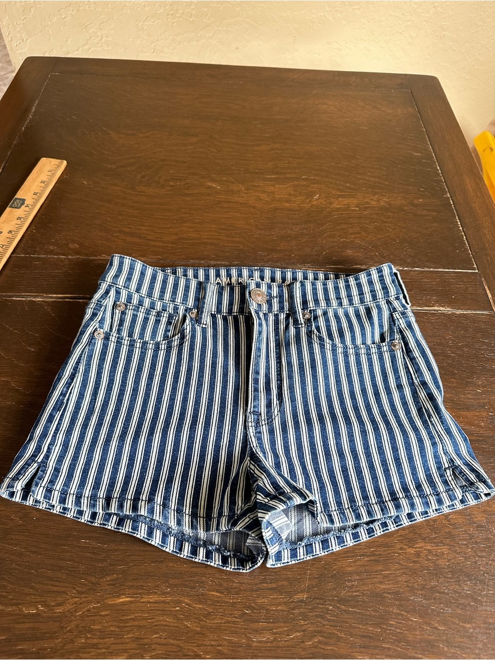 American Eagle Outfitters Striped Navy and White Denim Shorts